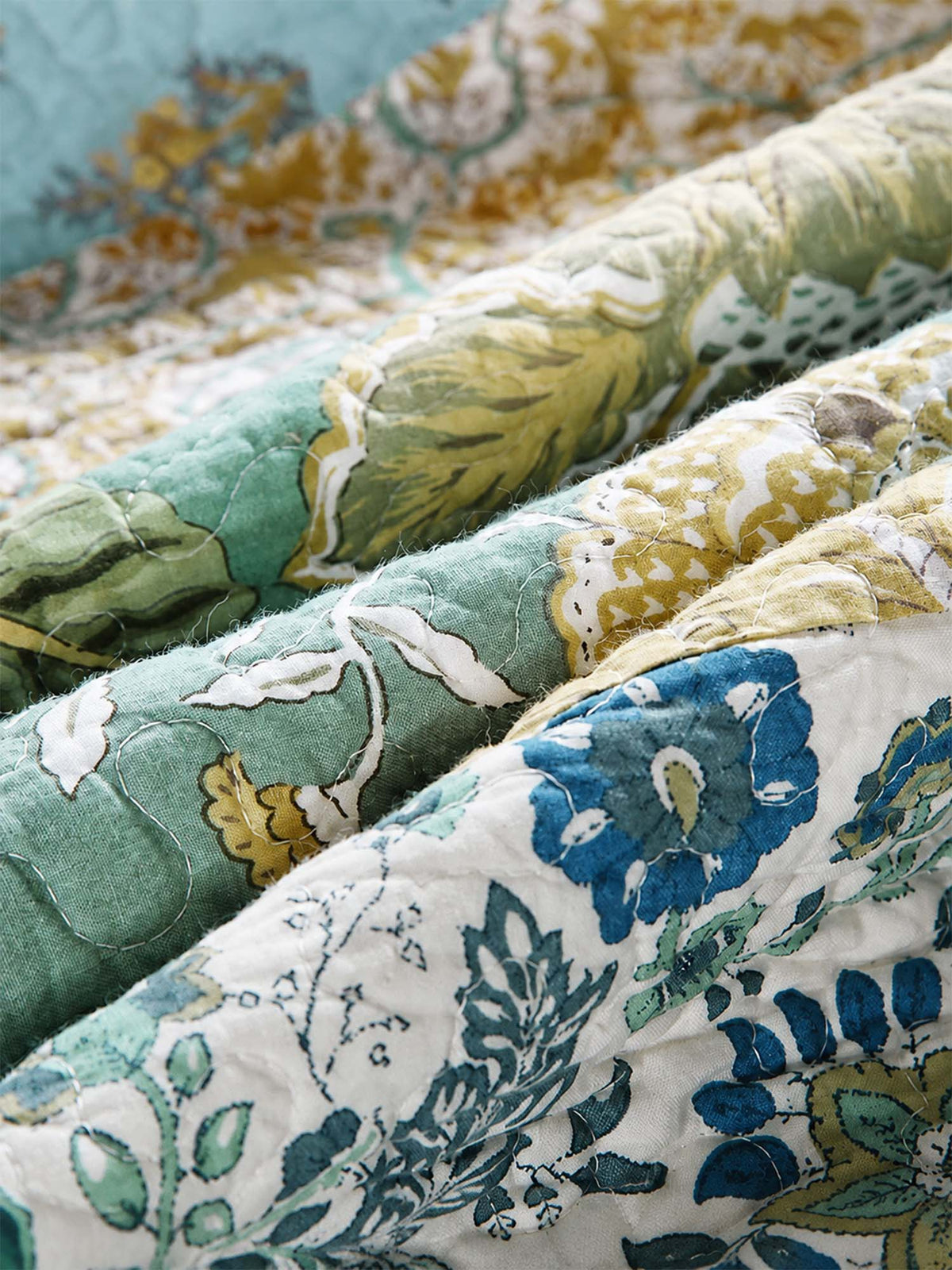 Sage Botanical Patchwork Quilted 3-Piece Cotton Bedding Set