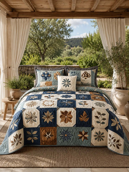 Vintage Cottage Floral Quilted 3-Piece Bedding Set