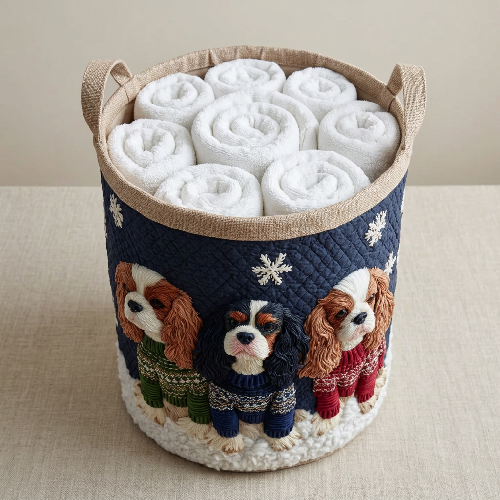 Gewatteerde wasmand King Charles in trui