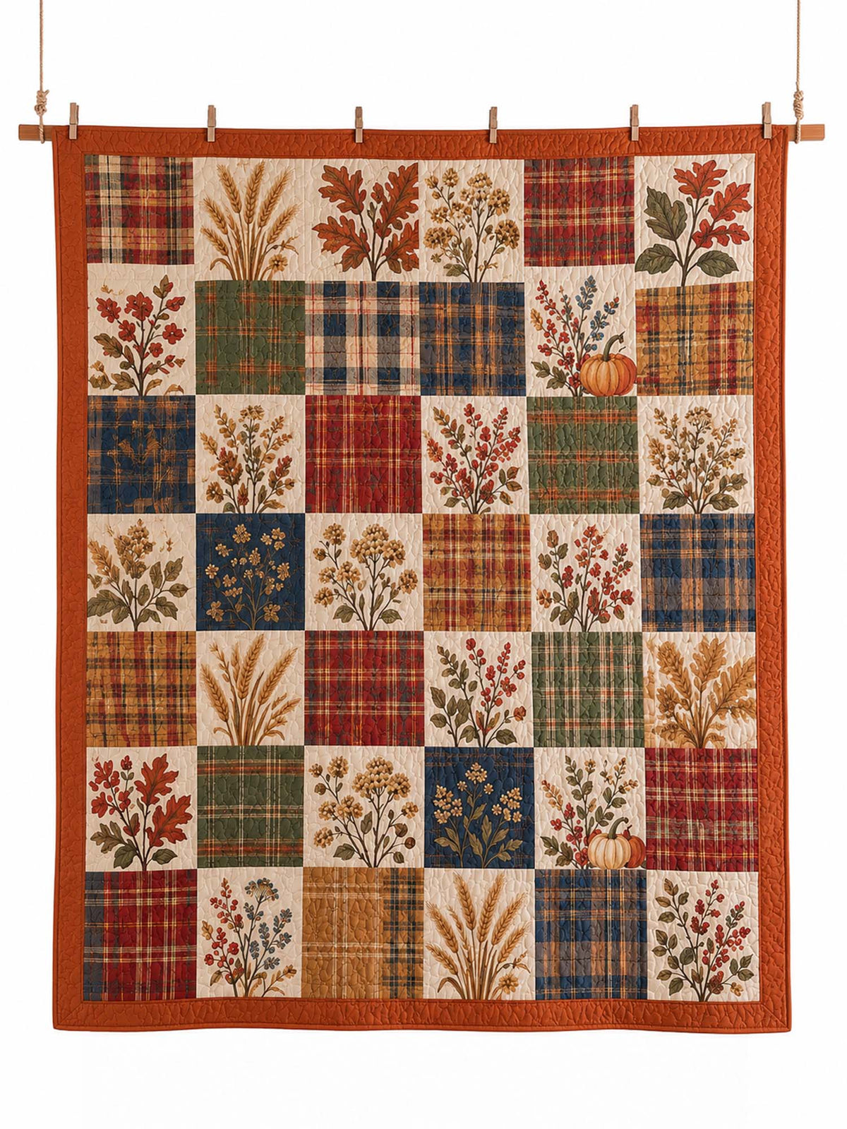 Autumn Harvest Plaid Patchwork Quilted 3-Piece Bedding Set