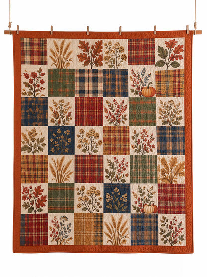 Autumn Harvest Plaid Patchwork Quilted 3-Piece Bedding Set