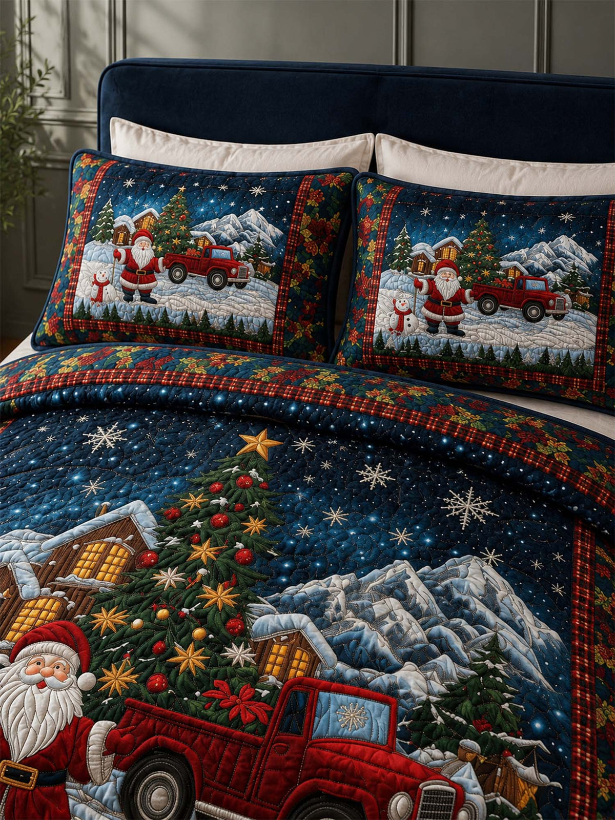 Santa Journey 3‑Piece Quilted Bedding Set