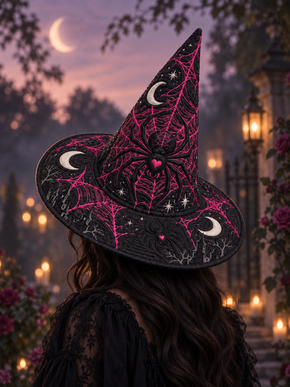 Midnight Spiderweb Moon Gothic Handcrafted Quilted Witch Hat