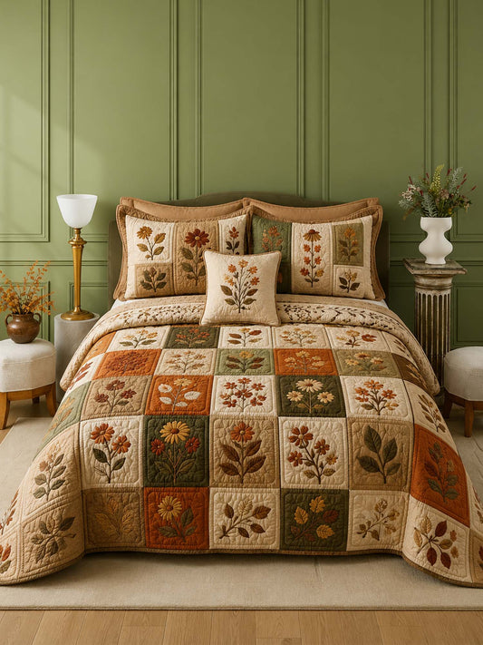 Autumn Botanical Quilted 3-Piece Bedding Set