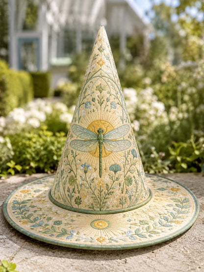 H.PAI Dragonfly Garden Vintage Fairy Handcrafted Quilted Witch Hat