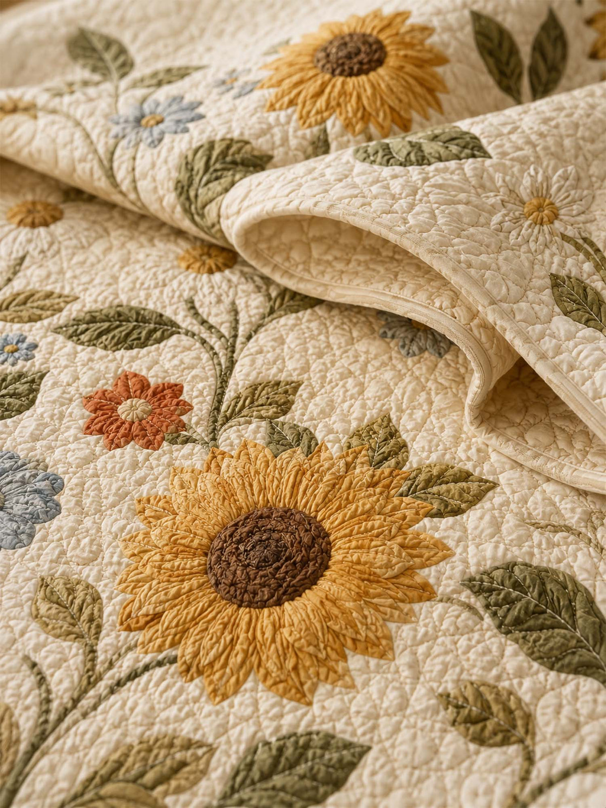 H.PAI Farmhouse Sunflower Floral Quilted Bedding Set