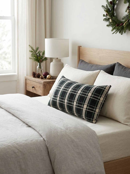 Dark Green Tartan Lumbar Pillow Cover