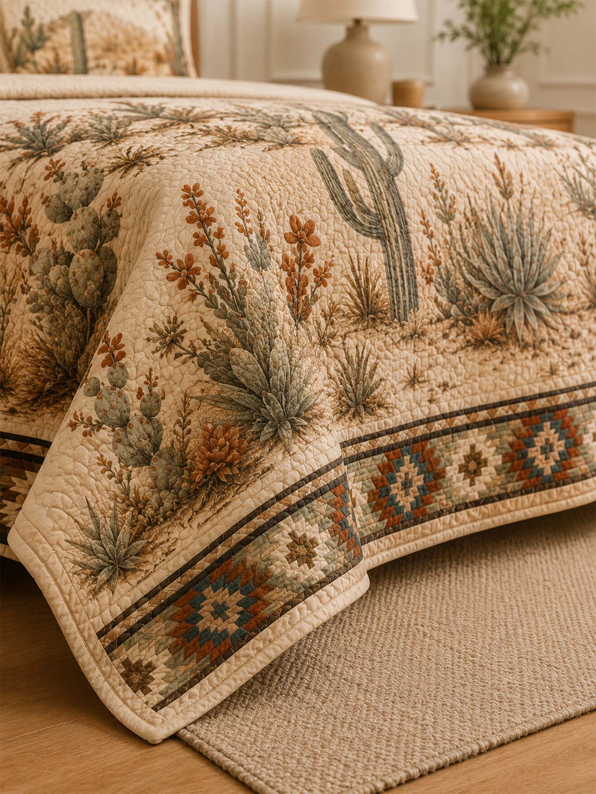 H.PAI Desert Cactus Quilted 3-Piece Bedding Set