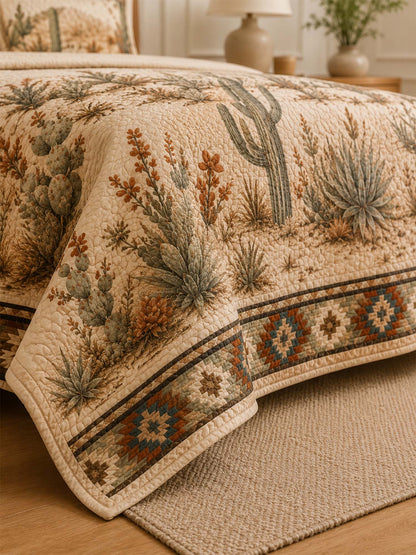 H.PAI Desert Cactus Quilted 3-Piece Bedding Set