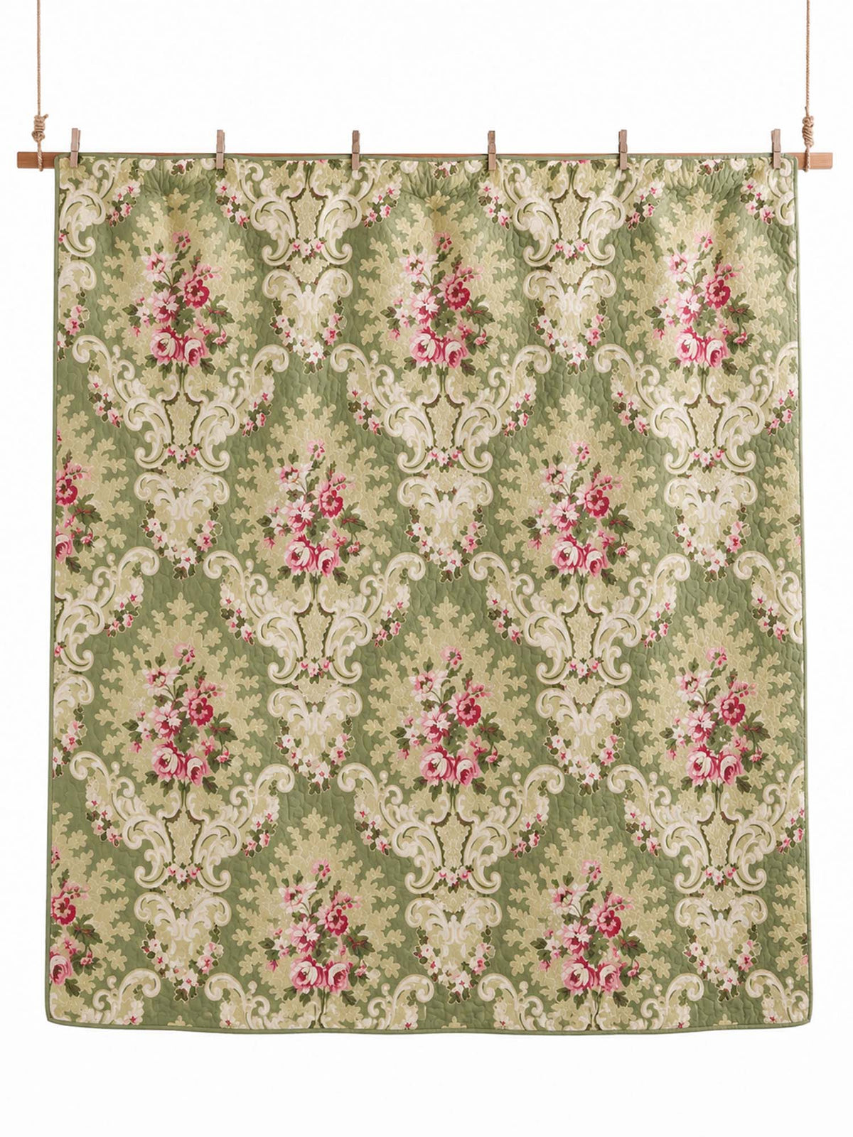 Vintage Rose Botanical Floral Quilted 3-Piece Bedding Set