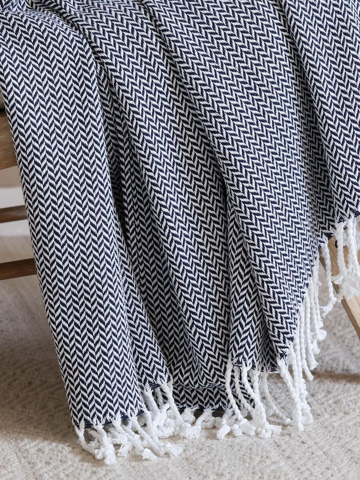 Classic Herringbone Cotton Throw Blanket