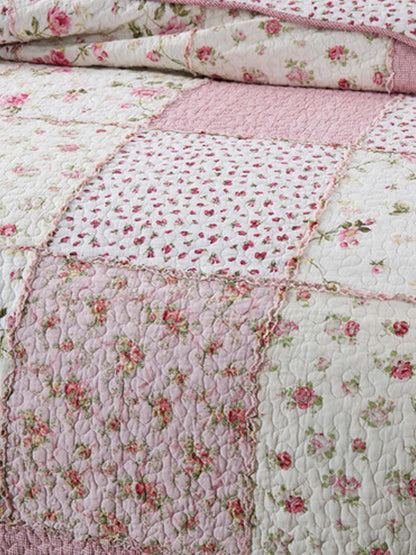 Rose Cottage Patchwork Quilted 3-Piece Bedding Set