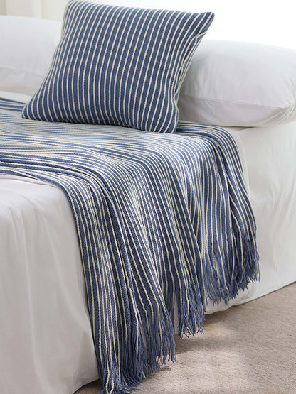 Classic Stripe Knitted Throw Blanket & Pillow Cover Set