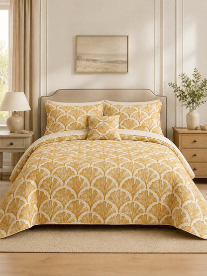 H.PAI Golden Ginkgo Leaf Quilted 3-Piece Bedding Set