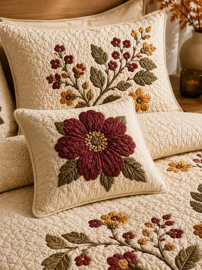 H.PAI Vintage Floral Quilted 3-Piece Bedding Set