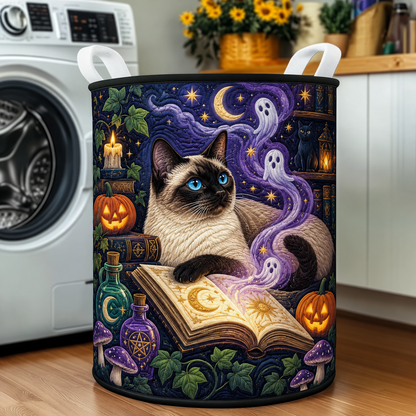 Gevoerde wasmand – Siamees kat en magisch boek