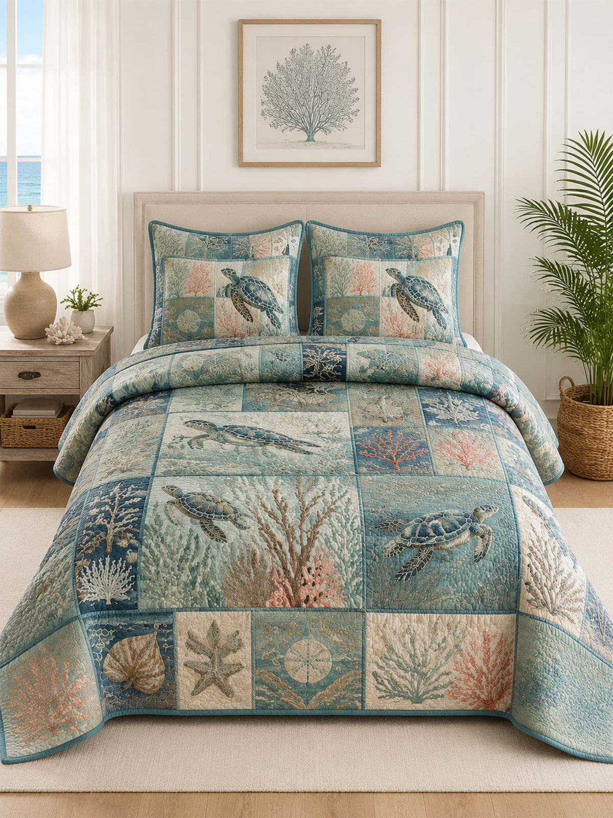 Sea Turtle Quilted 3-Piece Bedding Set