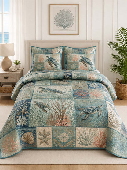 Sea Turtle Quilted 3-Piece Bedding Set