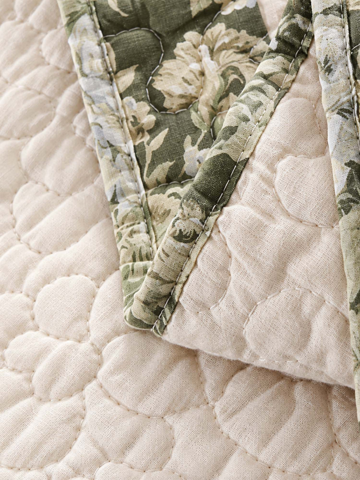 Sage Floral Patchwork Embroidered 100% Cotton Quilted 3-Piece Bedding Set