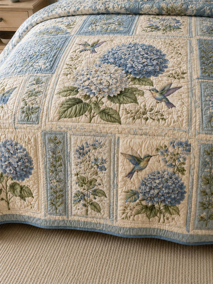 Blue Hydrangea Quilted 3-Piece Bedding Set