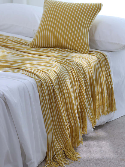 Classic Stripe Knitted Throw Blanket & Pillow Cover Set