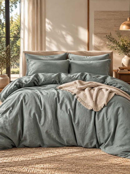 Solid Color Cotton 3-Piece Duvet Cover Bedding Set