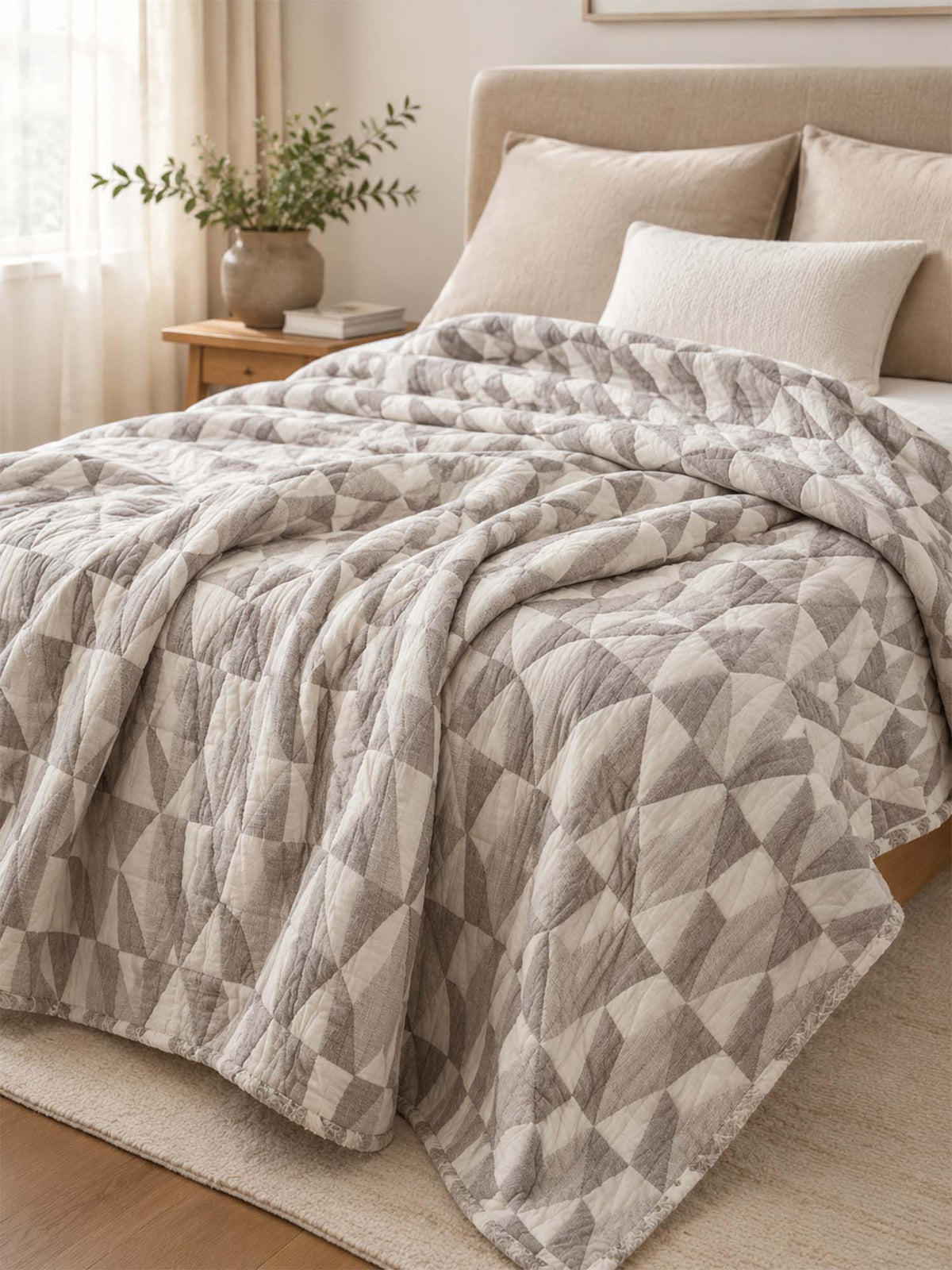 Geometric Patchwork Three-Layer Gauze Cotton Blanket