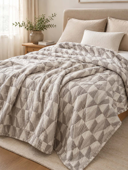 Geometric Patchwork Three-Layer Gauze Cotton Blanket