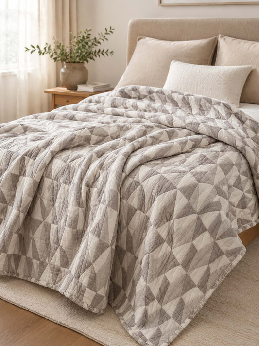 Geometric Patchwork Three-Layer Gauze Cotton Blanket