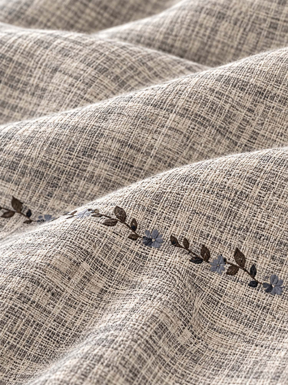 Vintage Botanical Leaf Linen 4-Piece Duvet Cover Bedding Set
