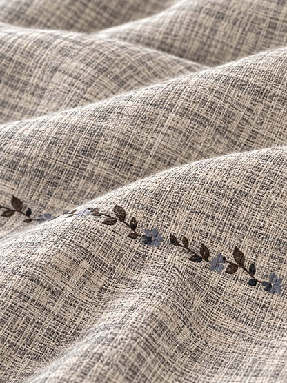 Vintage Botanical Leaf Linen 4-Piece Duvet Cover Bedding Set