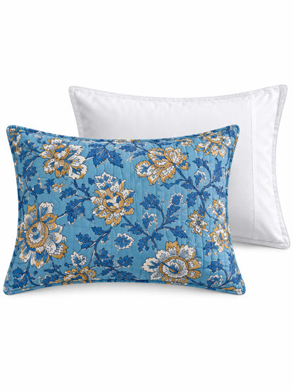Blue Botanical Floral Quilted 3-Piece Bedding Set