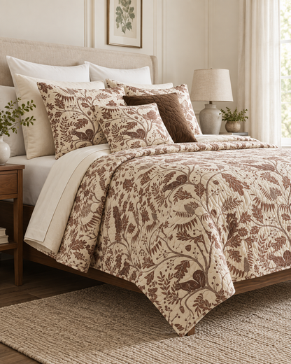 Woodland Animals and Leaves Quilted 3-Piece Bedding Set