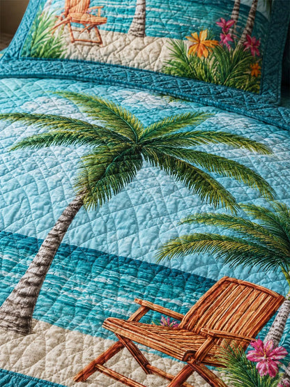 Tropical Palm Tree Quilted 3-Piece Bedding Set