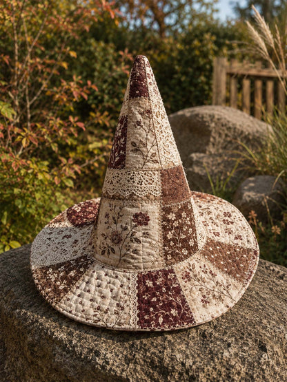 H.PAI Vintage Floral Patchwork Handcrafted Quilted Witch Hat