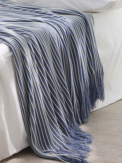 Classic Stripe Knitted Throw Blanket & Pillow Cover Set