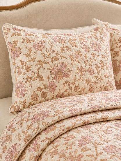 H.PAI Blush Wildflower Garden Quilted 3-Piece Bedding Set