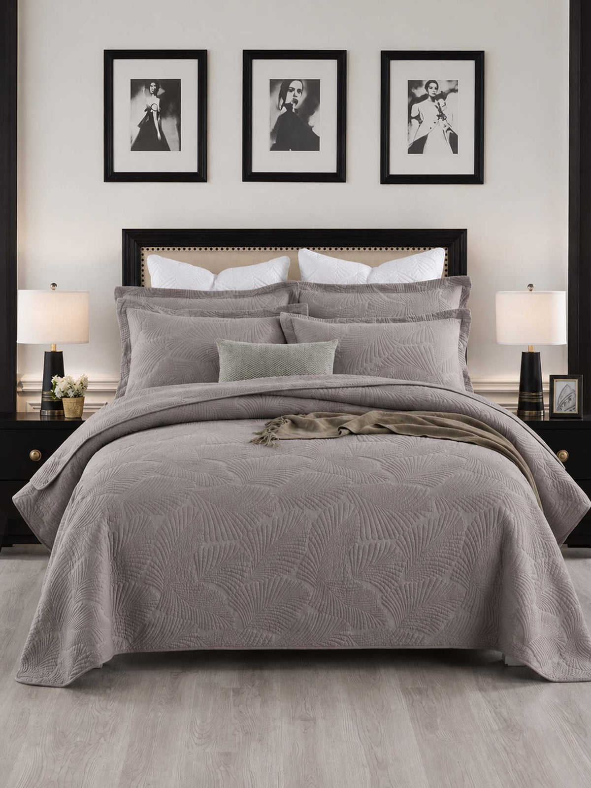 Leaf Texture Quilted 3-Piece Bedding Set