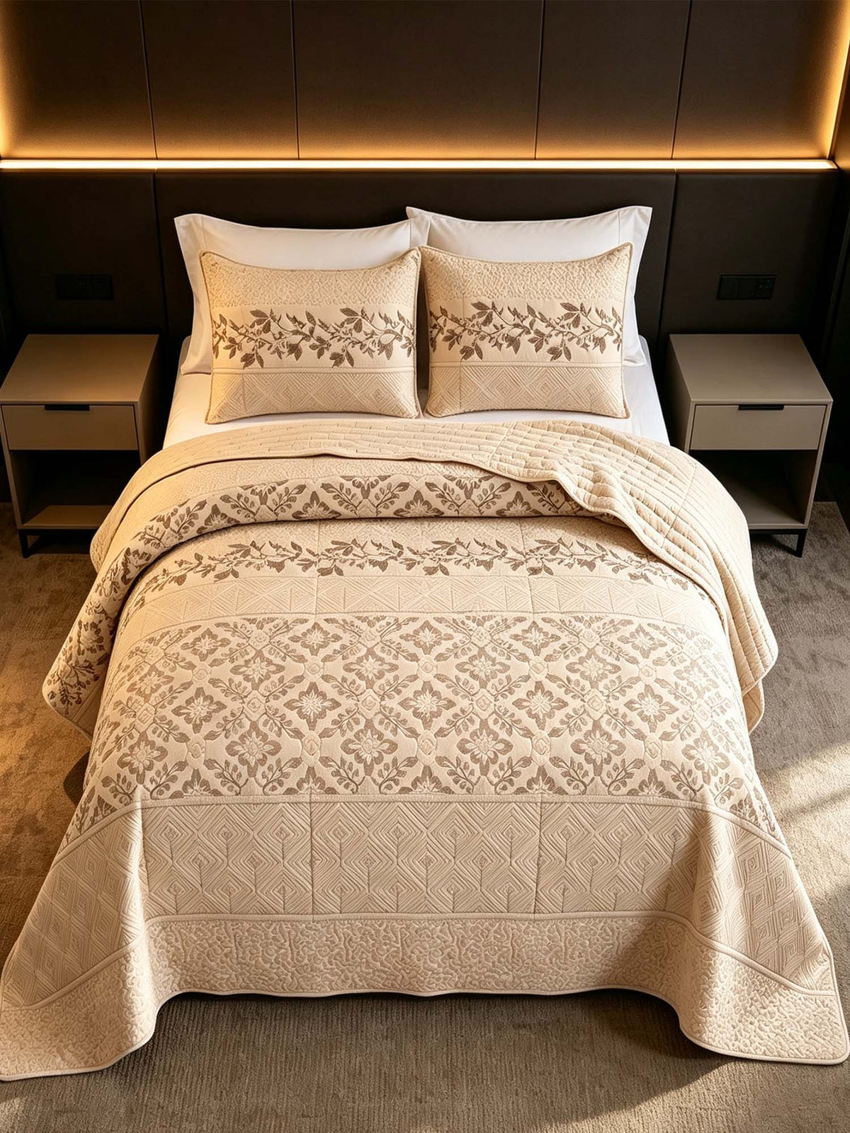 Vintage Botanical Quilted 3‑Piece Bedding Set