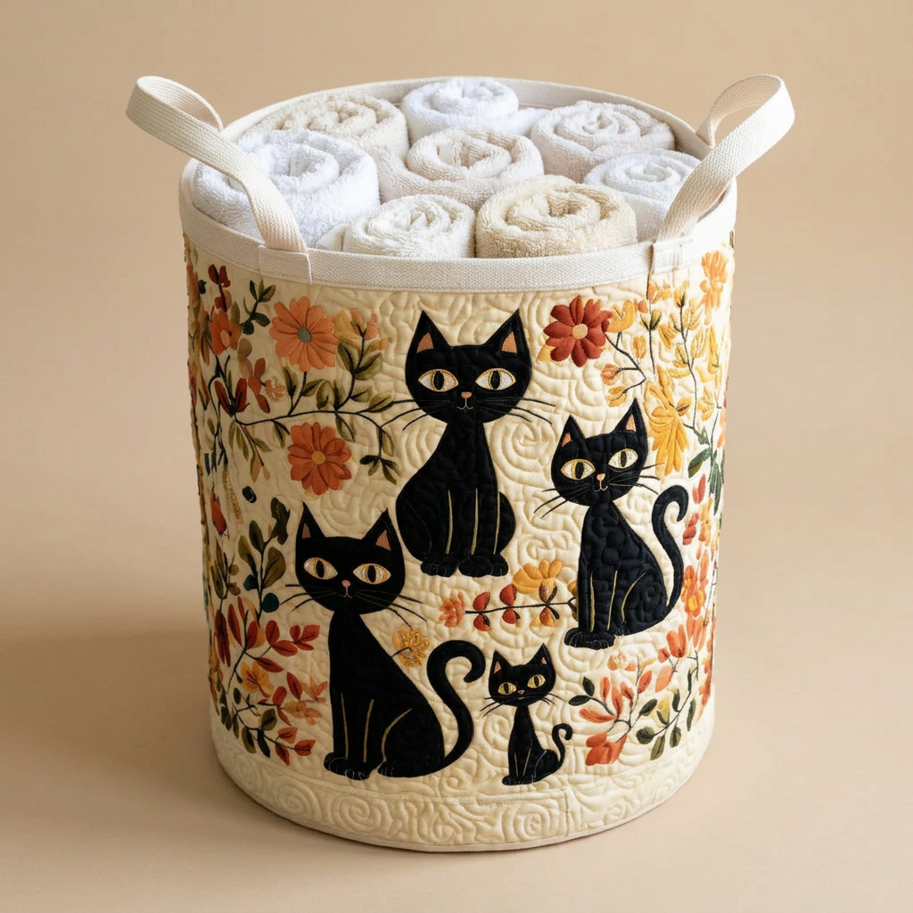 Gewatteerde wasmand Katten tussen de bloemen