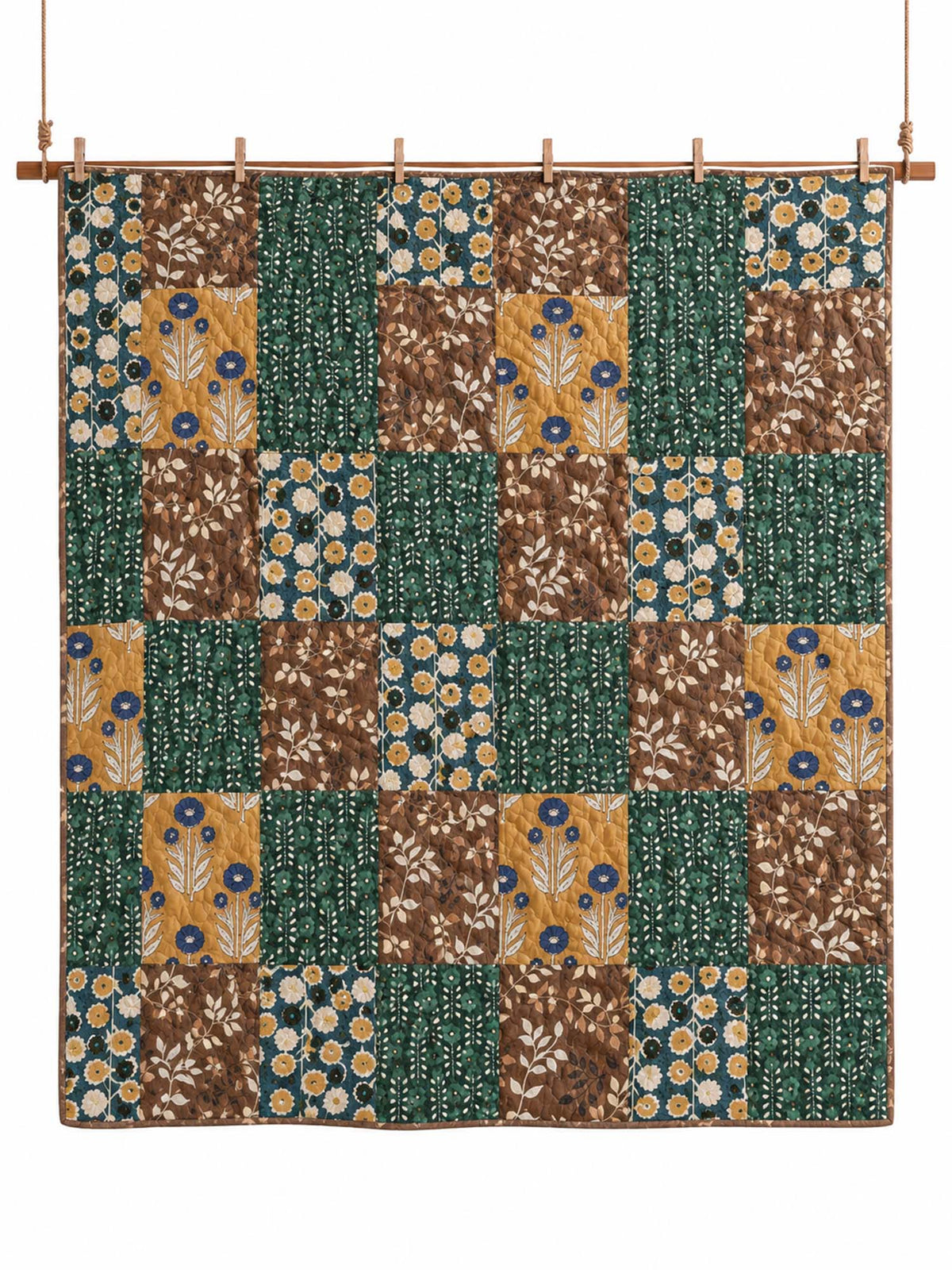 Botanical Floral Patchwork Quilted 3-Piece Bedding Set