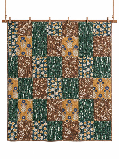 Botanical Floral Patchwork Quilted 3-Piece Bedding Set