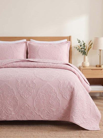 Damask Quilted 3-Piece Bedding Set