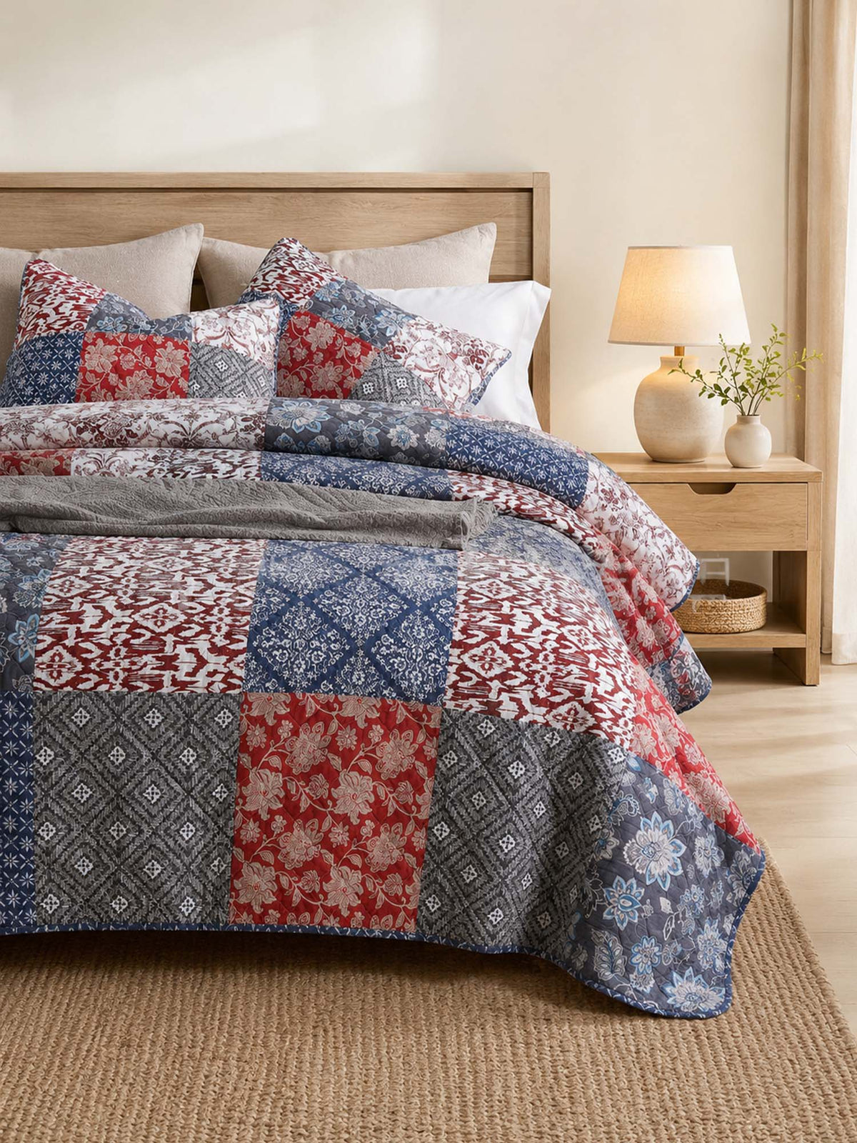 Heritage Americana Patchwork Quilted 3-Piece Bedding Set