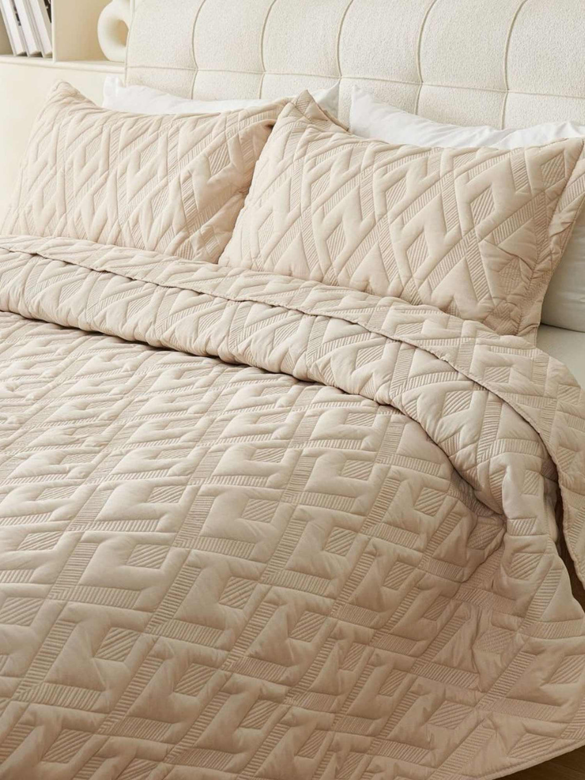 Washed Cotton Solid Color Quilted 3‑Piece Bedding Set