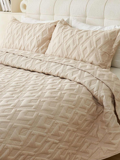 Washed Cotton Solid Color Quilted 3‑Piece Bedding Set