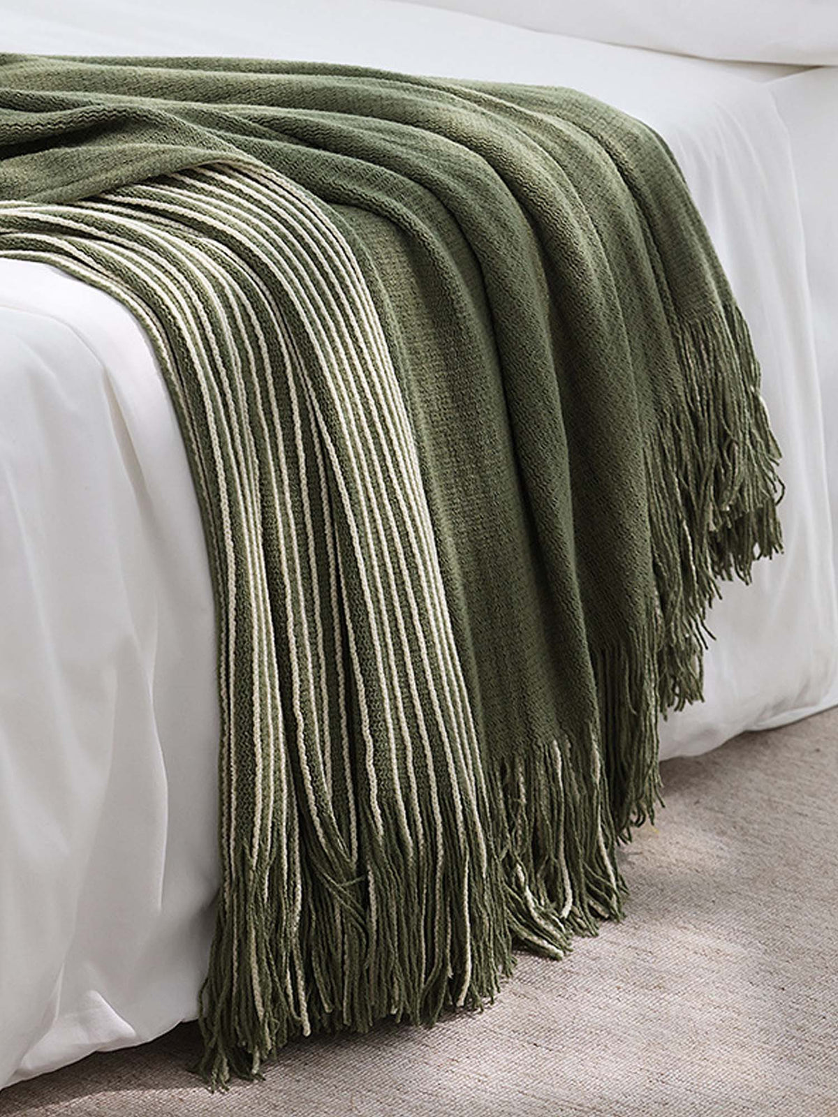 Classic Stripe Knitted Throw Blanket & Pillow Cover Set