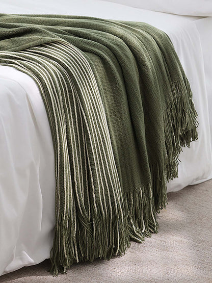 Classic Stripe Knitted Throw Blanket & Pillow Cover Set