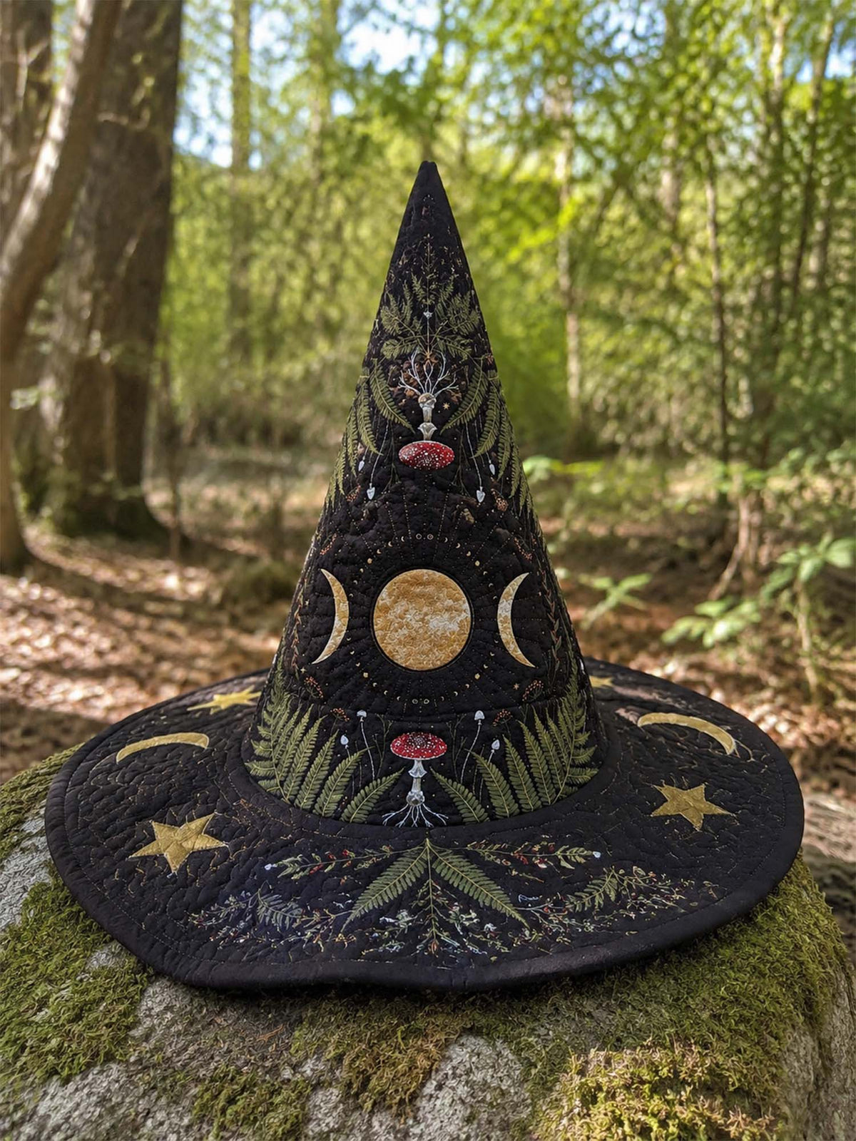 H.PAI Dark Forest Mushroom Witchcore Handcrafted Quilted Witch Hat