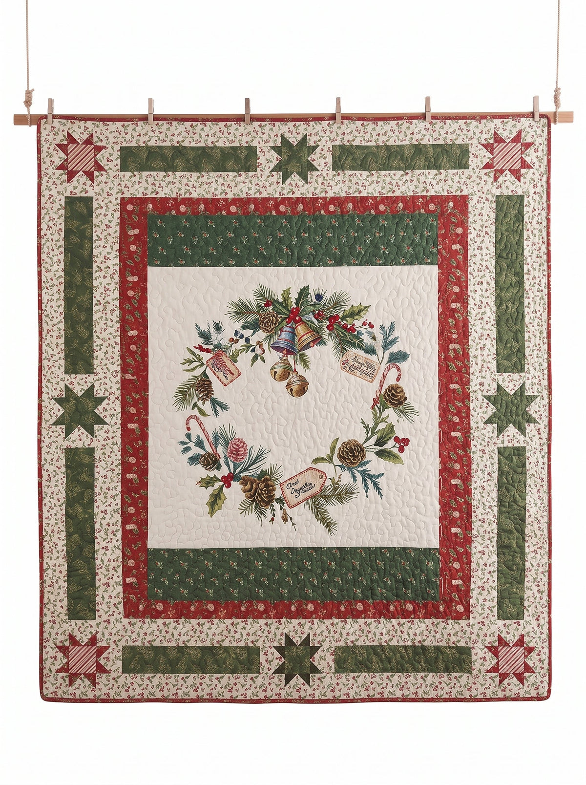 Vintage Christmas Star Patchwork Quilted 3-Piece Bedding Set